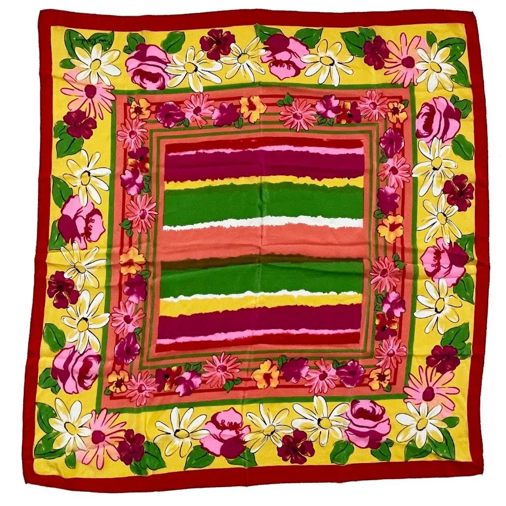 Pierre Cardin Silk Scarf Shawl Florals Vintage